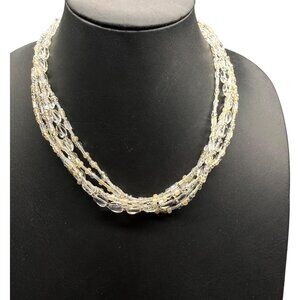 Vintage Necklace Multi-Strand Glass Frosted Beads Silver Tone 18.5 inches